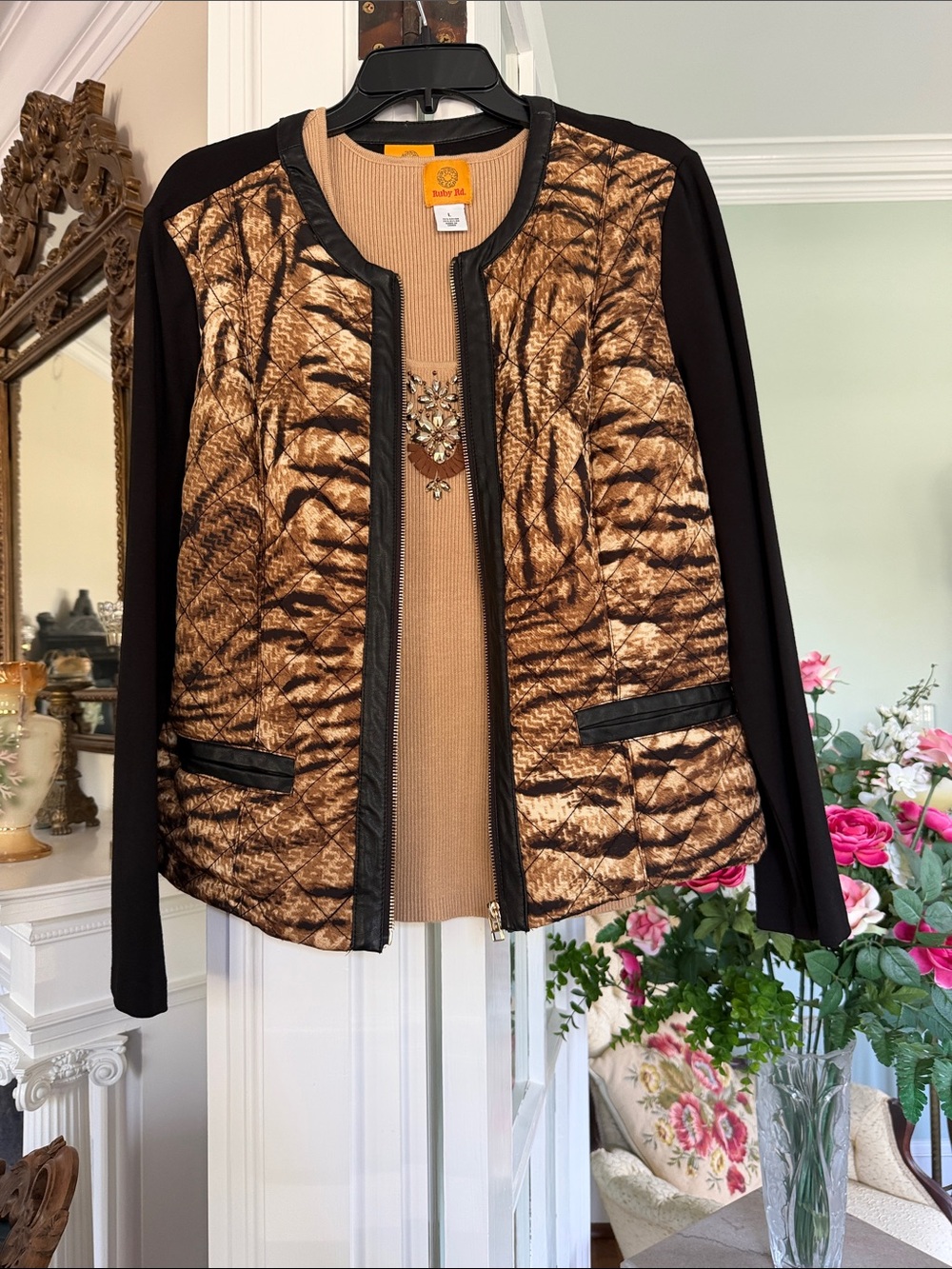 Ruby Rd Black/Brown Animal-Print Quilted Jacket 2 piece set by Ruby Rd
